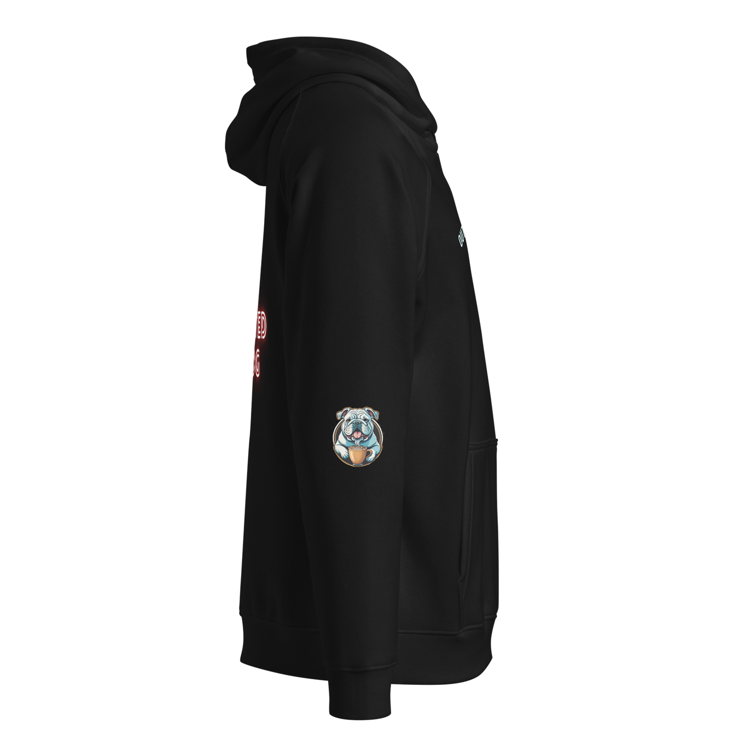 Caffeinated Bulldog  eco raglan hoodie.