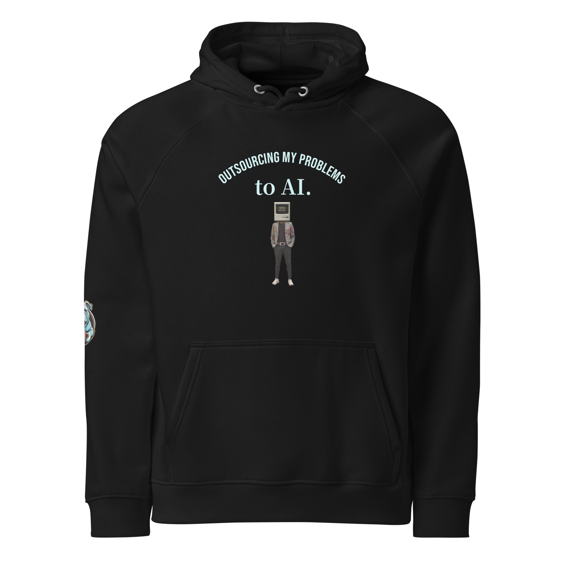 Caffeinated Bulldog  eco raglan hoodie.