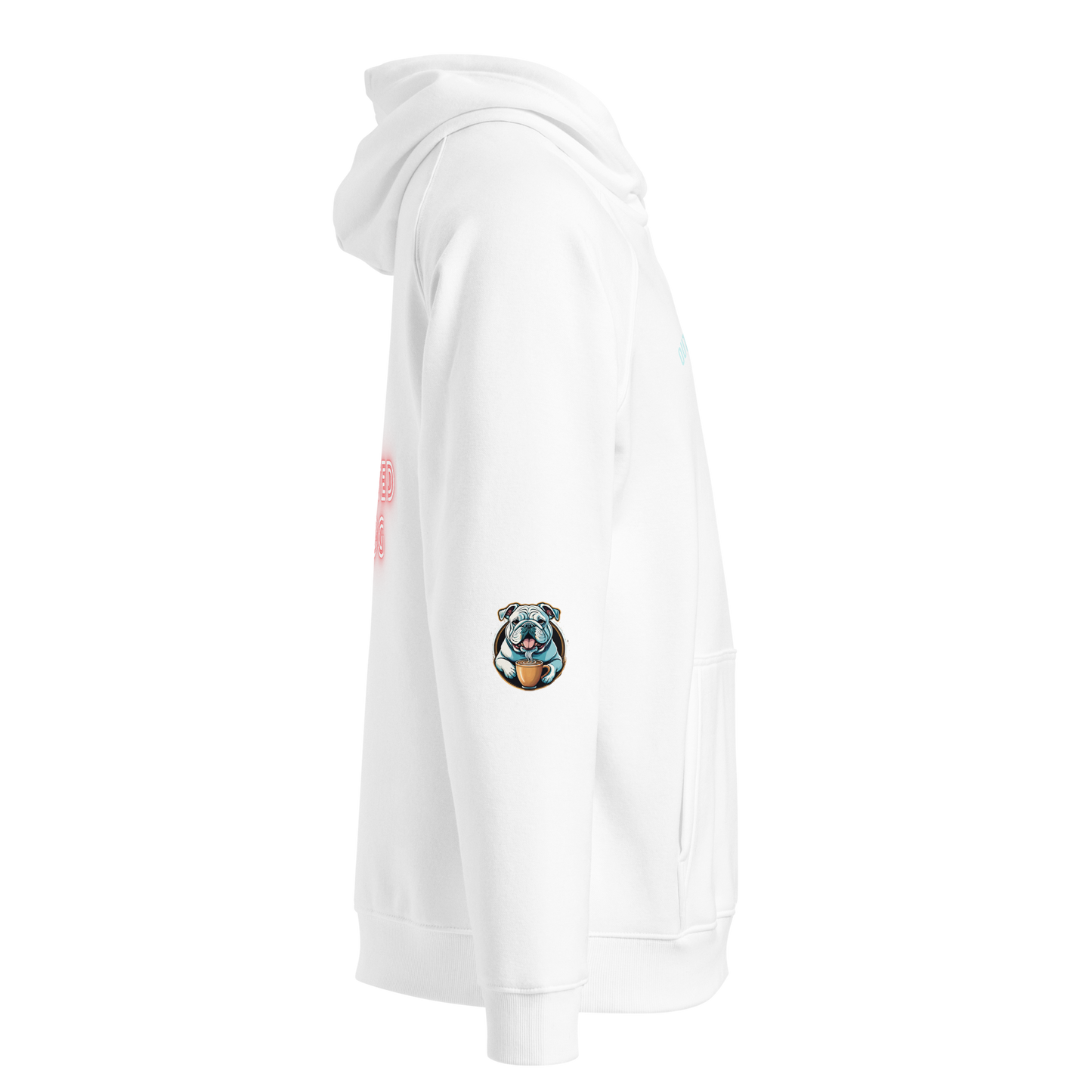 Caffeinated Bulldog  eco raglan hoodie.