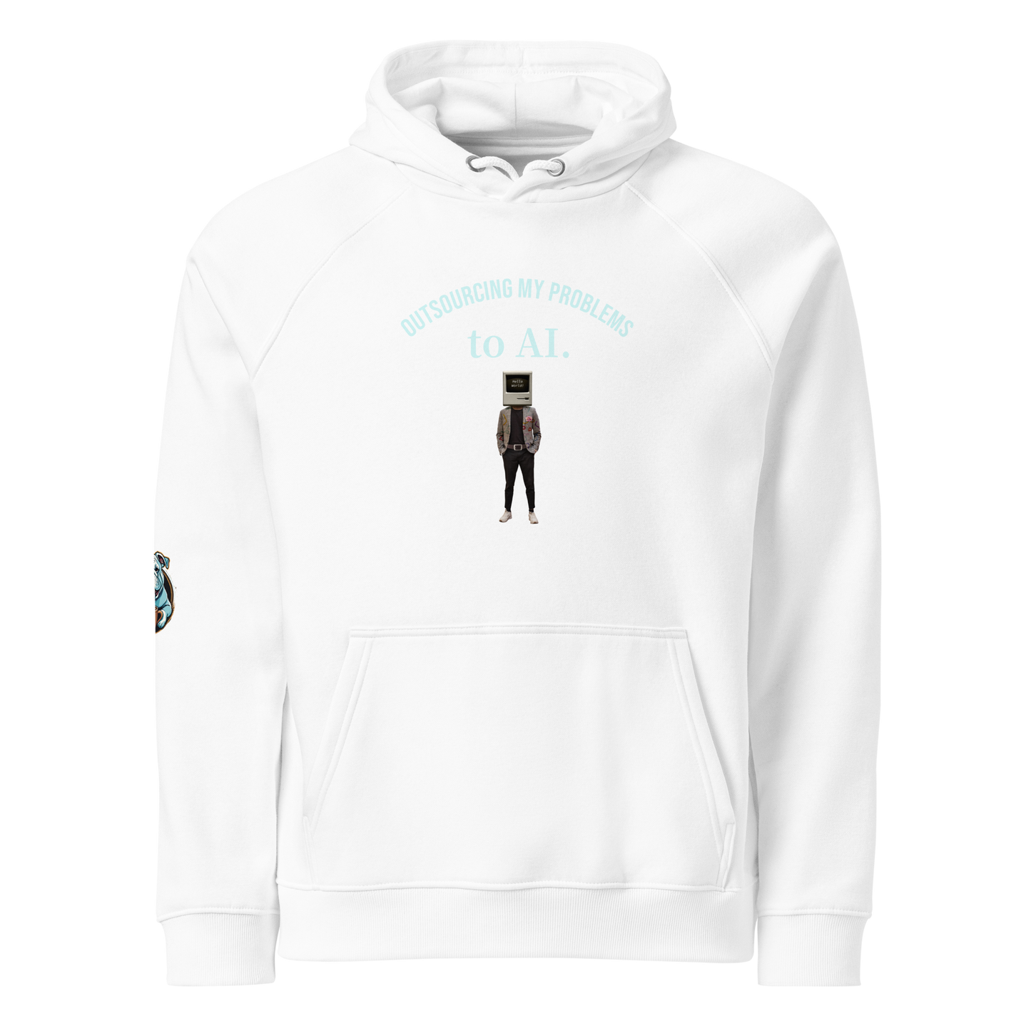 Caffeinated Bulldog  eco raglan hoodie.