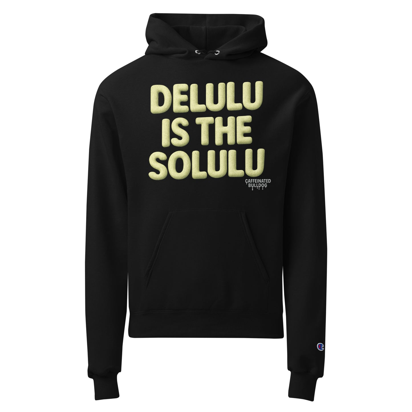 Delulu is my Solulu-champion-hoodie-black-front-